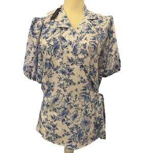 Violets & Roses Blue Floral Wrap Peplum Top, Plus Size 1X, NWT